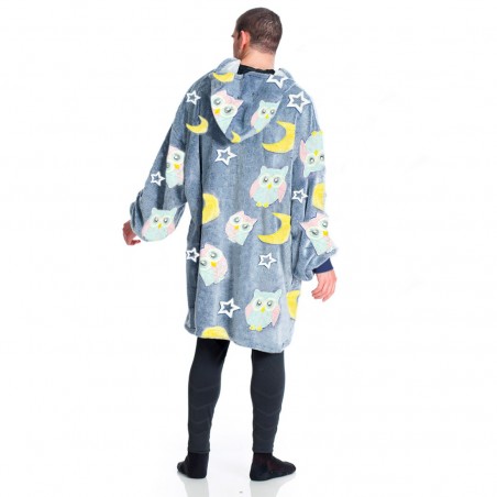 Capa de forro polar con mangas Oversize con capucha y bolsillo OWL fluorescente