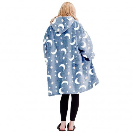 Capa polar con mangas Oversize AZUL fluorescente con capucha y bolsillo