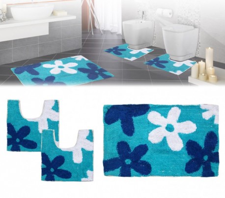 Set 3 piezas de alfombrillas para baño con motivo FLORAL - Decoración y confort