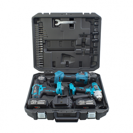 Kit 3pcs KRAFTROYAL Taladro Destornillador Amoladora Inalámbrico con Estuche