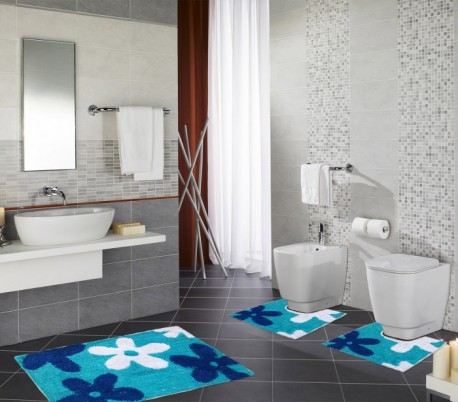 Set 3 piezas de alfombrillas para baño con motivo FLORAL - Decoración y confort