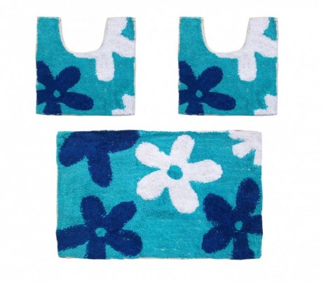 Set 3 piezas de alfombrillas para baño con motivo FLORAL - Decoración y confort