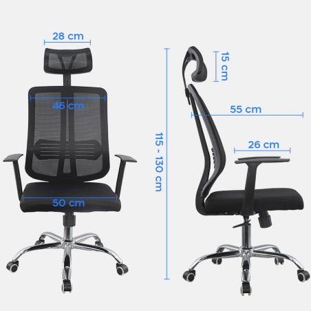 Silla oficina ejecutiva ajustable negra ALBERT Reposacabezas y reposabrazos