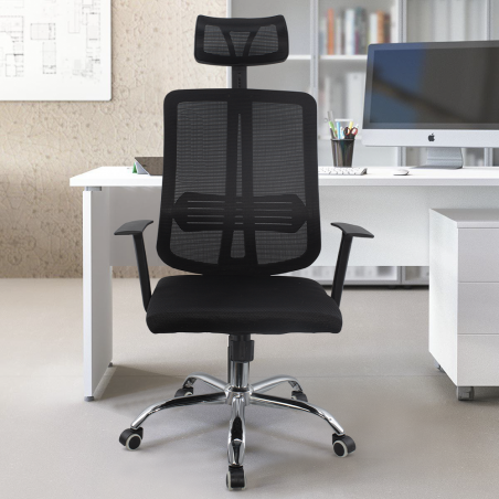 Silla oficina ejecutiva ajustable negra ALBERT Reposacabezas y reposabrazos