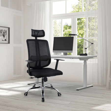 Silla oficina ejecutiva ajustable negra ALBERT Reposacabezas y reposabrazos