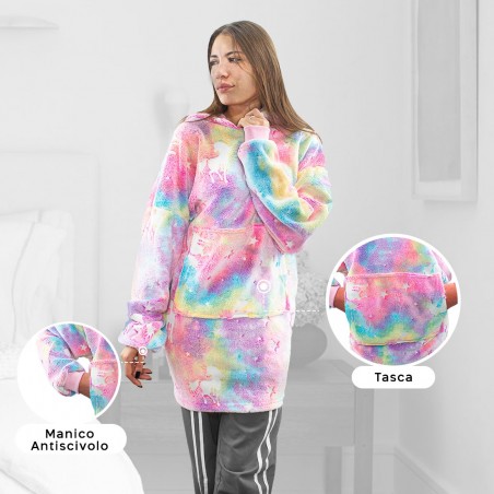 Capa polar con mangas Oversize multicolor fluorescente con capucha y bolsillo