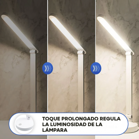 Lámpara de escritorio LED de control táctil recargable plegable con 3 brillos
