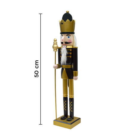 Soldado cascanueces 50Hcm 433012 decoración navidad Oro Negro con cetro
