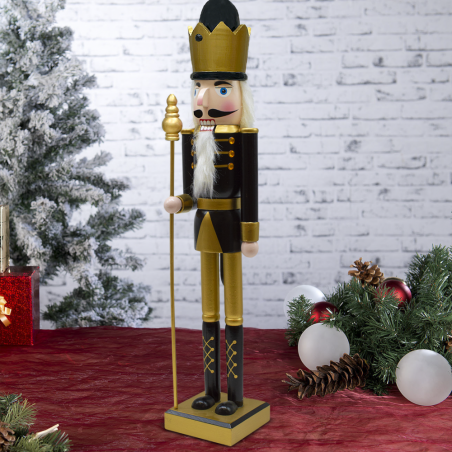 Soldado cascanueces 50Hcm 433012 decoración navidad Oro Negro con cetro