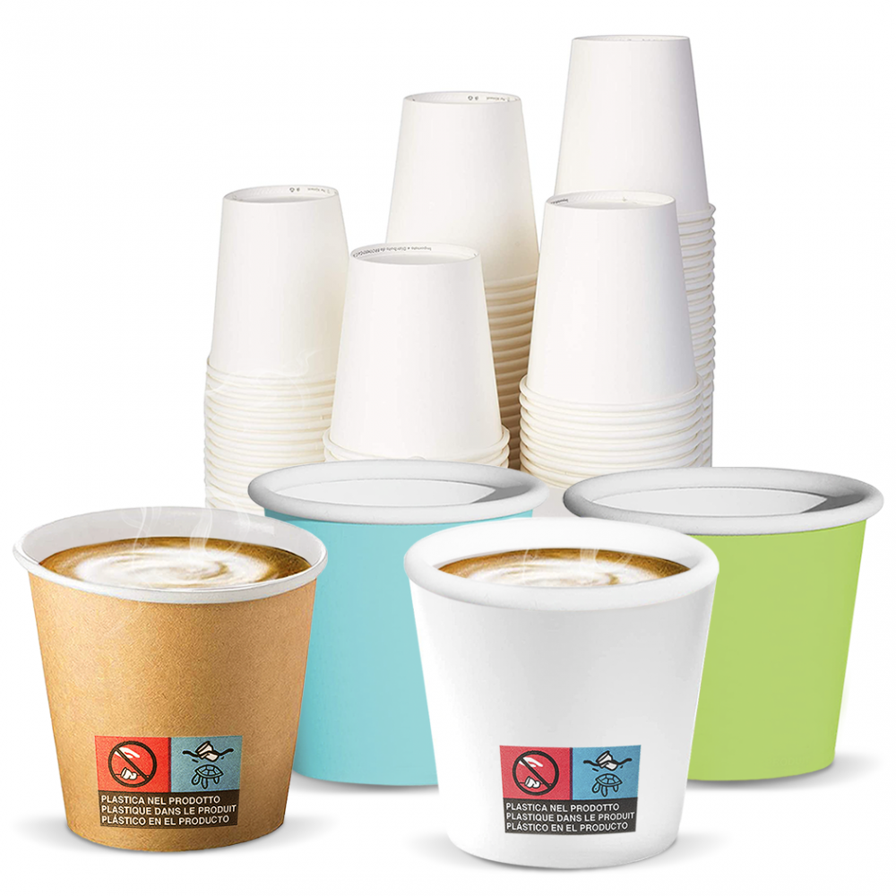 Pack de 1000 Vasos para café desechables biodegradables de colores 75ml