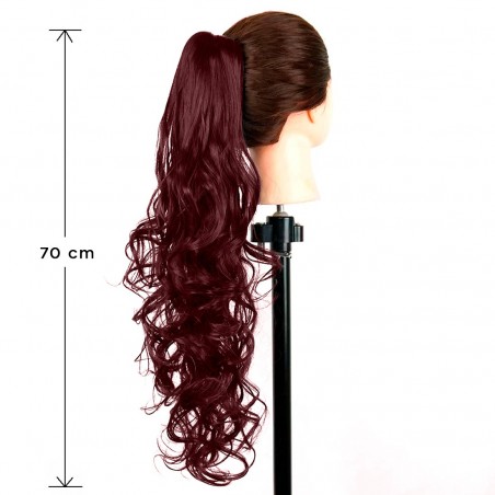 Extensión de cola de caballo rojo VANESSA con clip pelo falso ondulado de 70 cm