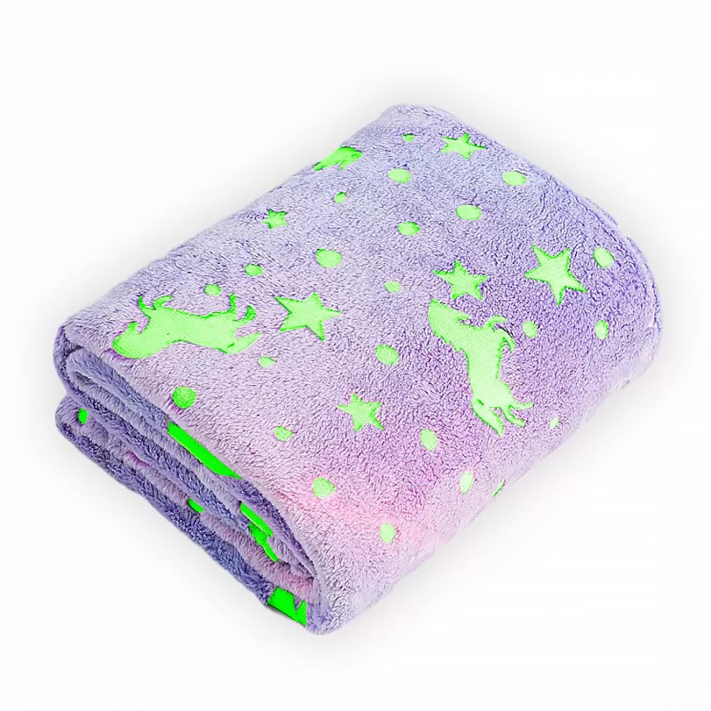 Manta mágica infantil polar Lila con Unicornios Fluorescente 170x120