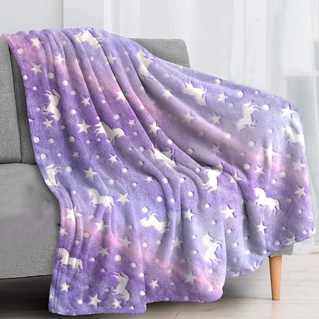 Manta mágica infantil polar Lila con Unicornios Fluorescente 170x120