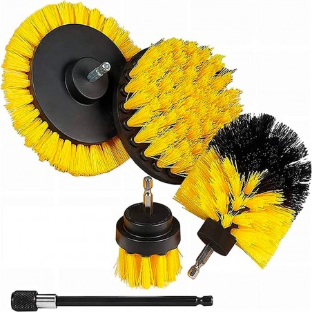 Set 4 cepillos amarillo para taladro eléctrico set limpieza con cerdas rígidas