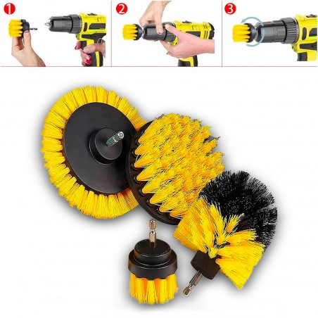 Set 4 cepillos amarillo para taladro eléctrico set limpieza con cerdas rígidas