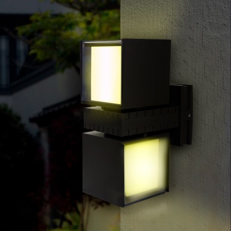 Lámpara de pared LED 24W cubo de luz cálida para exteriores giratoria 350 °