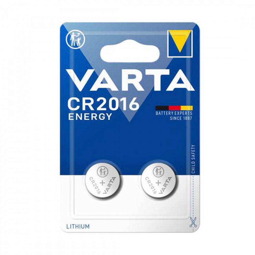 Blister 2 Pilas de botón de litio Varta CR2016 3V 90 mAh en acero