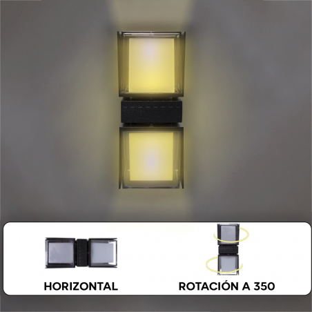 Lámpara de pared LED 24W cubo de luz cálida para exteriores giratoria 350 °