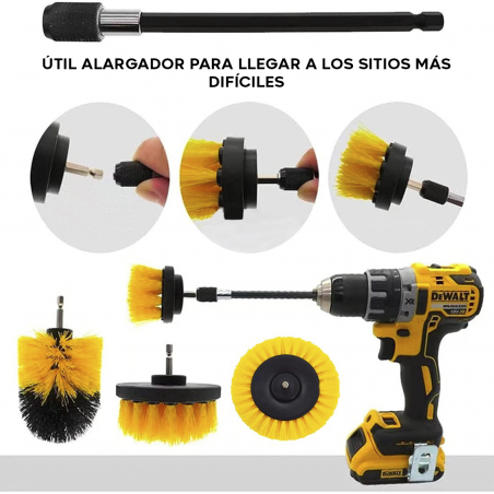 Set 4 cepillos amarillo para taladro eléctrico set limpieza con cerdas rígidas
