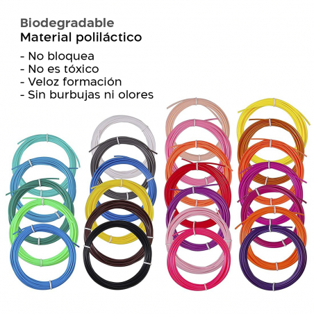 Recambio 20 Filamentos bolígrafo 3D recambio PLA hilos de colores 5mt 1.75mm