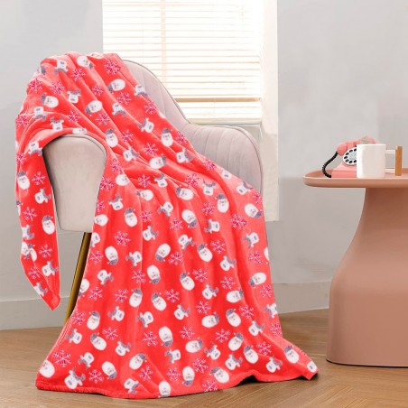 Manta mágica infantil Polar Rojo Reno Fluorescente y Papa Noel