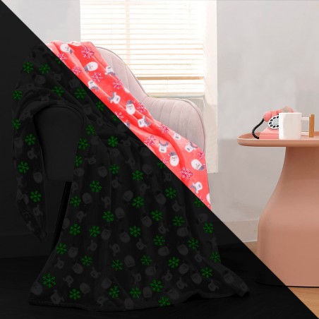Manta mágica infantil Polar Rojo Reno Fluorescente y Papa Noel