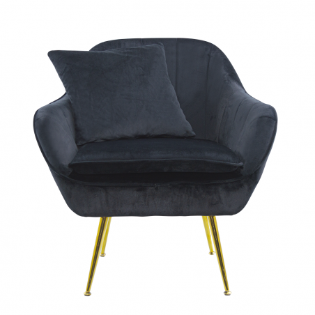 Sillón SATURNO de asiento acolchado en terciopelo con cojín estructura dorada