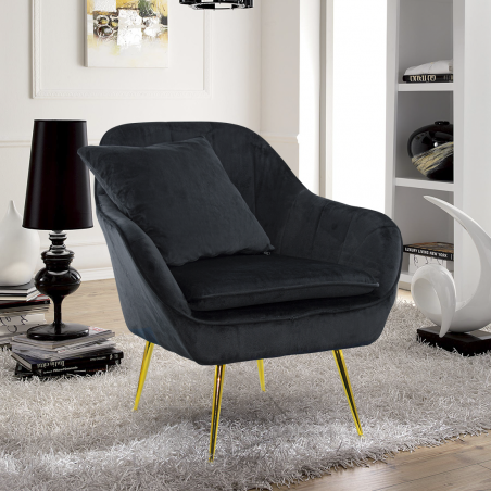 Sillón SATURNO de asiento acolchado en terciopelo con cojín estructura dorada