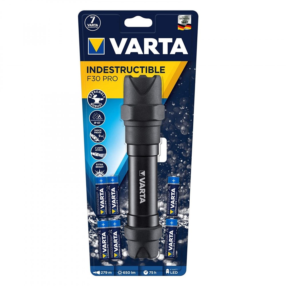 Linterna de bolsillo LED VARTA Indestructible F30 Pro con 6 pilas AA