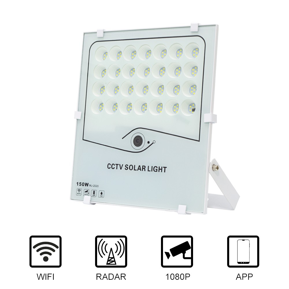 Foco LED 150W Luz fría con panel solar cámara de vigilancia y aplicación Wi-Fi