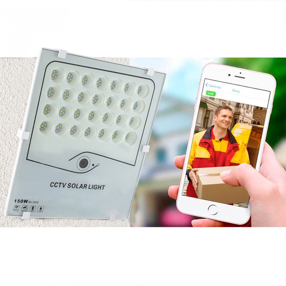 Foco LED 150W Luz fría con panel solar cámara...