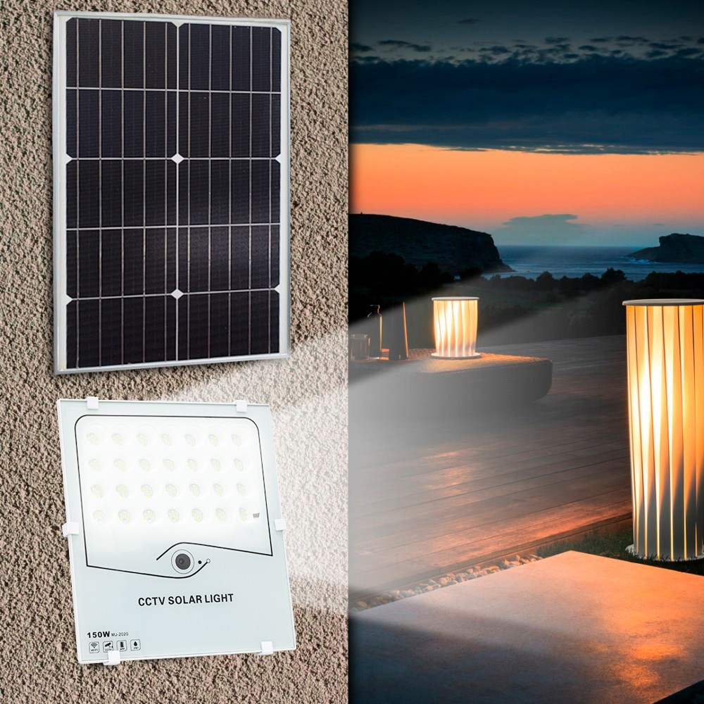 Foco LED 150W Luz fría con panel solar cámara...