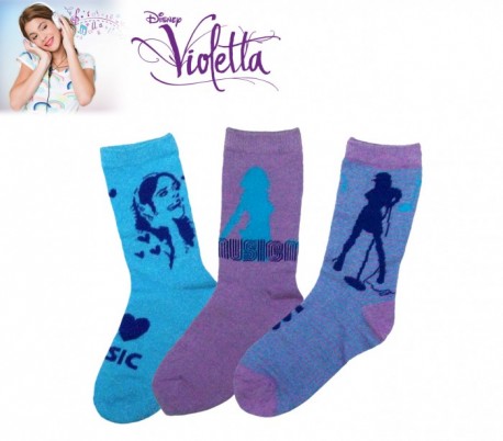 Pack 3 pares de calcetines DISNEY con varios estampados y personajes para niñas