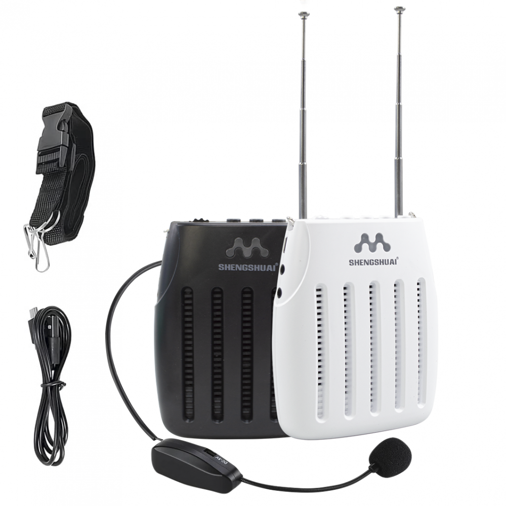 SK-105 Amplificador de voz portátil Radio FM Altavoces y micrófono inalámbricos Blanco