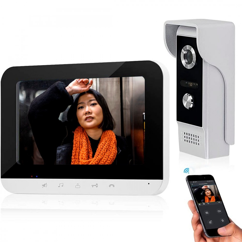 Videoportero Wi-Fi unifamiliar con monitor TFT LCD 7" cámara de visión nocturna