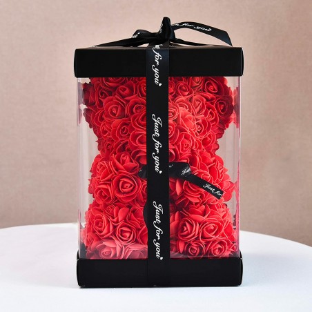 Oso de peluche de rosas artificiales H23cm con caja Idea de regalo San Valentín