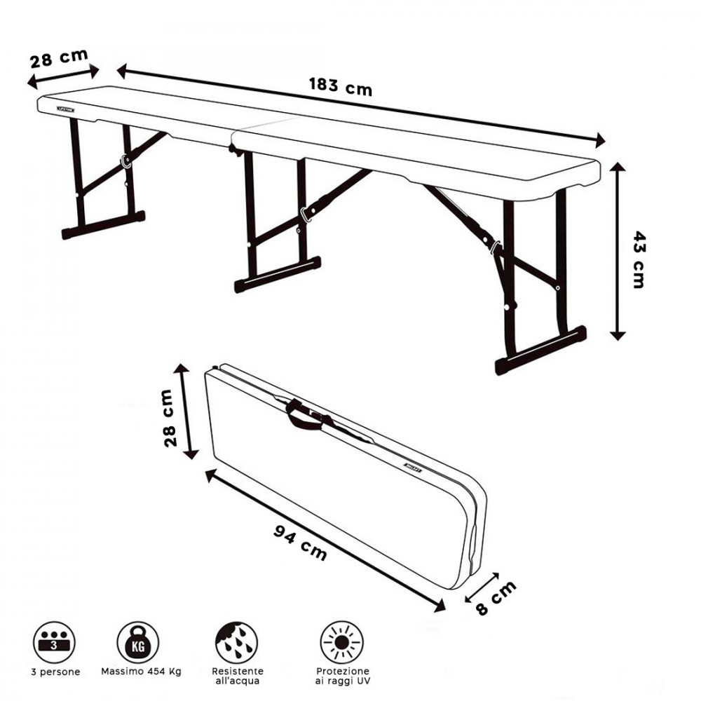 Pack de 2 bancos plegables de plástico blanco...