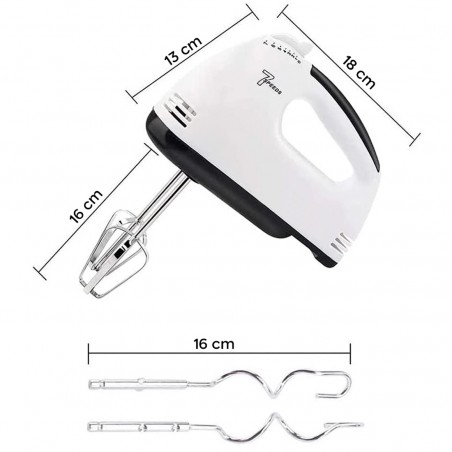 Batidora de mano eléctrica Profesional 7 Velocidades 260W Doble Batidor Acero