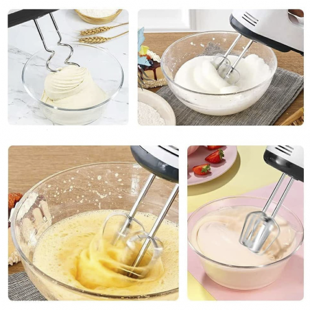 Batidora de mano eléctrica Profesional 7 Velocidades 260W Doble Batidor Acero