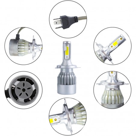 Par de bombillas LED H4 C6 para faros de coche y moto 3800LM 36W luz blanca