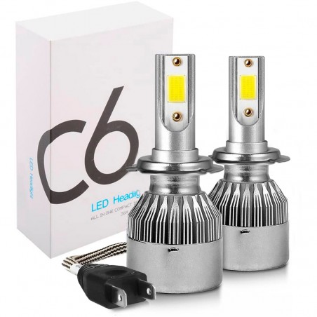 Par de bombillas LED H7 C6 para faros de coche y moto 3800LM 36W luz blanca