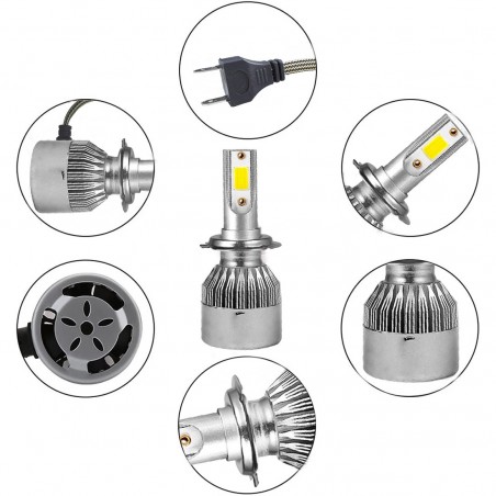 Par de bombillas LED H7 C6 para faros de coche y moto 3800LM 36W luz blanca