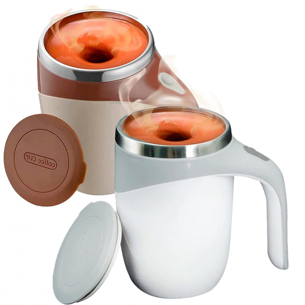 Taza de café de mezcla automática reutilizable de acero inoxidable con agitación Marrón