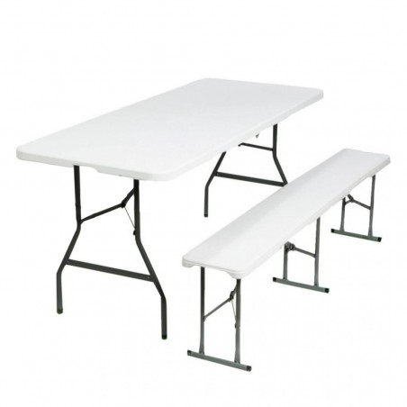 Juego de mesa y banco plegables de plástico blanco para jardín, camping, bar