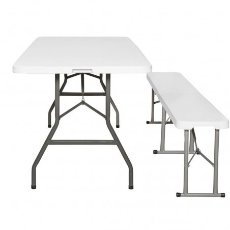 Juego de mesa y banco plegables de plástico blanco para jardín, camping, bar