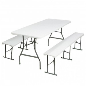 Juego de mesa 2 bancos plegables de plástico blanco para...