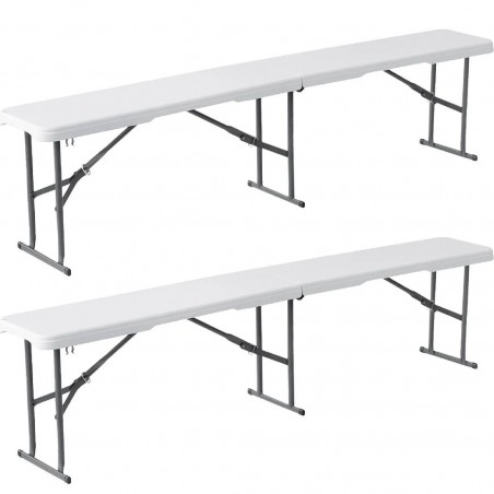 Juego de mesa 2 bancos plegables de plástico blanco para jardín, camping, bar
