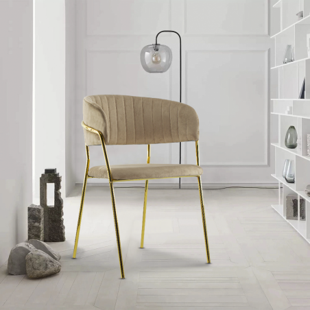 Set de 4 Sillas de comedor DAFNE sillón terciopelo Diseño estructura Dorada