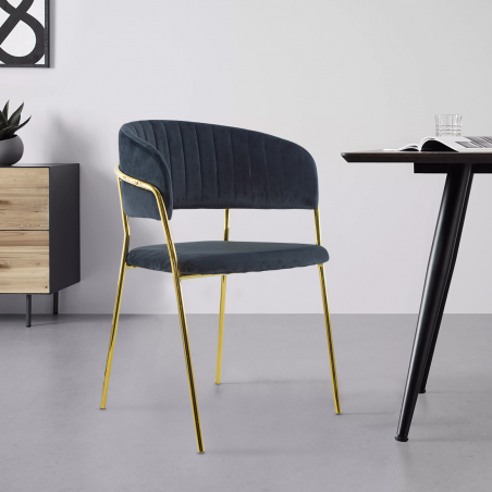 Set de 4 Sillas de comedor DAFNE sillón terciopelo Diseño estructura Dorada