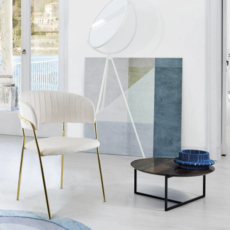 Set de 4 Sillas de comedor DAFNE sillón terciopelo Diseño estructura Dorada
